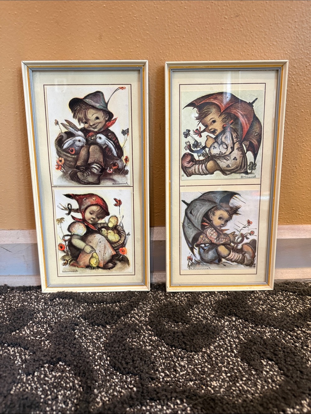 Set of 4 Vintage Hummel Mini Prints in 2 Framed Art Pictures
